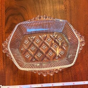 Cute little vintage glass tray with diamond and polkadot pattern.